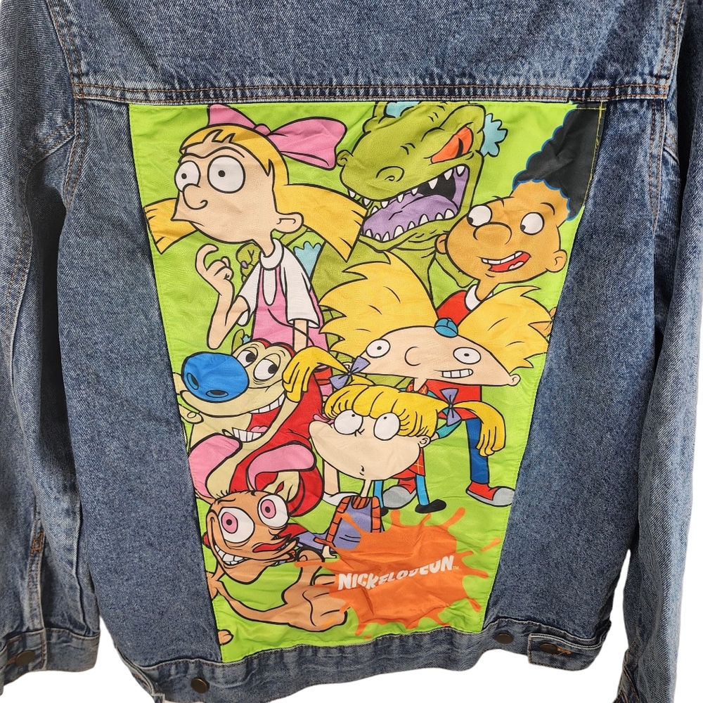 NICKELODEON Womens Small Denim Jean Jacket Cartoon Characters Vintage Button Up - Picture 6 of 8